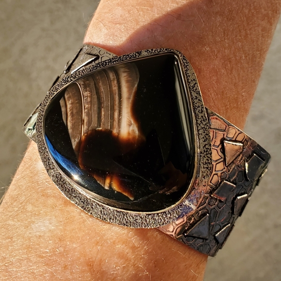 New Banded Agate 925 Silver Cuff Bracelet. - Picture 4 of 15